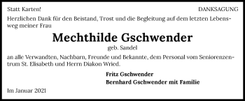 Traueranzeige von Mechthilde Gschwender von GESAMT