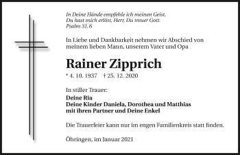 Traueranzeige von Rainer Zipprich von GESAMT