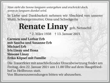 Traueranzeige von Renate Linay von GESAMT