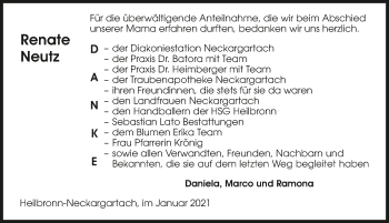 Traueranzeige von Renate Neutz von GESAMT