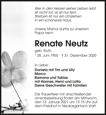 Traueranzeige von Renate Neutz von GESAMT