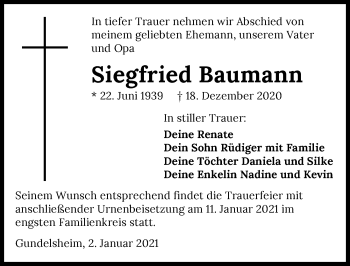 Traueranzeige von Siegfried Baumann von GESAMT