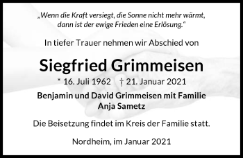 Traueranzeige von Siegfried Grimmeisen von GESAMT