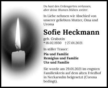 Traueranzeige von Sofie Heckmann von GESAMT