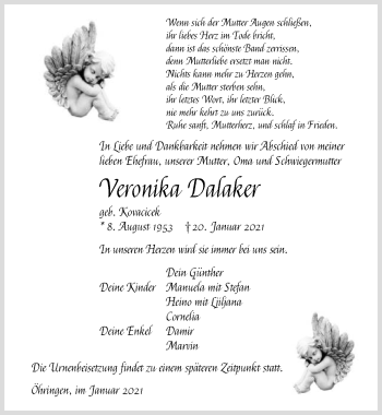 Traueranzeige von Veronika Dalaker von GESAMT