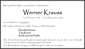 Traueranzeige von Werner Krauss von GESAMT