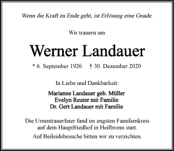 Traueranzeige von Werner Landauer von GESAMT