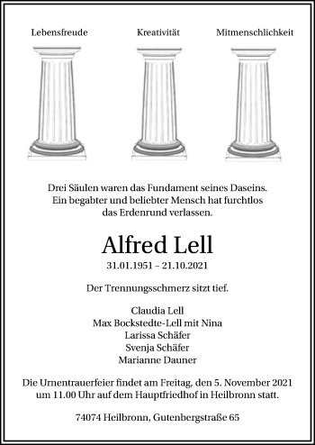 Traueranzeige von Alfred Lell von GESAMT