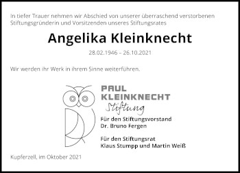 Traueranzeige von Angelika Kleinknecht von GESAMT