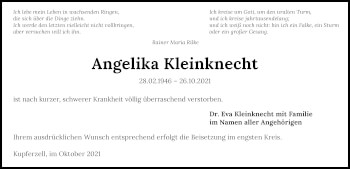 Traueranzeige von Angelika Kleinknecht von GESAMT