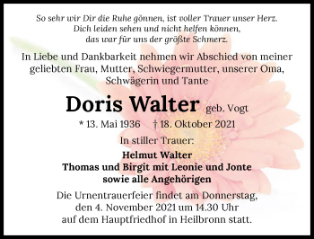 Traueranzeige von Doris Walter von GESAMT