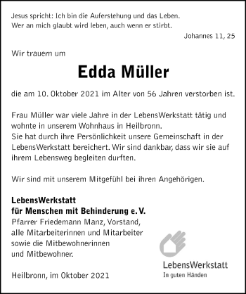 Traueranzeige von Edda Müller von GESAMT