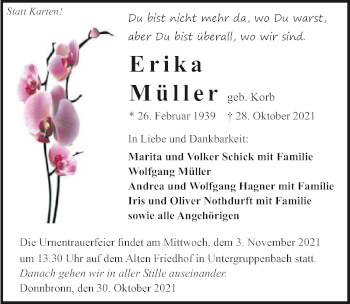 Traueranzeige von Erika Müller von GESAMT