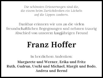 Traueranzeige von Franz Hoffer von GESAMT