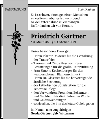 Traueranzeige von Friedrich Gärtner von GESAMT