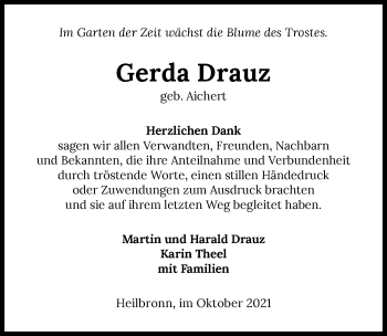 Traueranzeige von Gerda Drauz von GESAMT