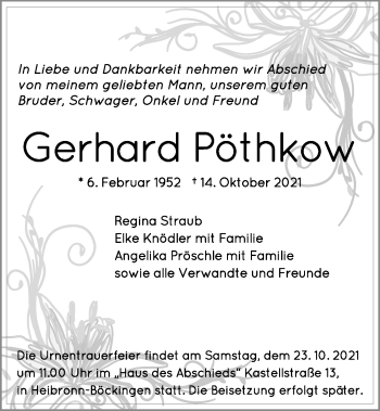 Traueranzeige von Gerhard Pöthkow von GESAMT