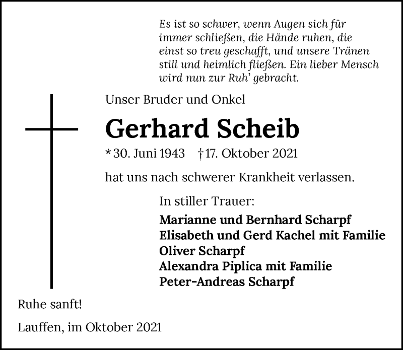  Traueranzeige für Gerhard Scheib vom 23.10.2021 aus GESAMT