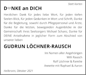 Traueranzeige von Gudrun Löchner-Rausch von GESAMT