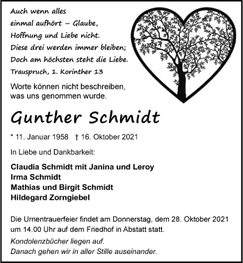 Traueranzeige von Gunther Schmidt von GESAMT