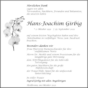 Traueranzeige von Hans-Joachim Girbig von GESAMT