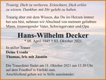 Traueranzeige von Hans-Wilhelm Decker von GESAMT