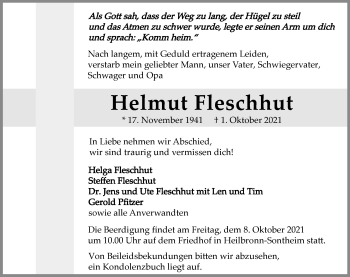 Traueranzeige von Helmut Fleschhut von GESAMT