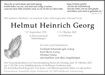 Traueranzeige von Helmut Heinrich Georg von GESAMT