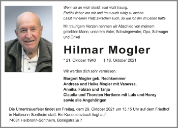 Traueranzeige von Hilmar Mogler von GESAMT