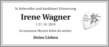 Traueranzeige von Irene Wagner von GESAMT