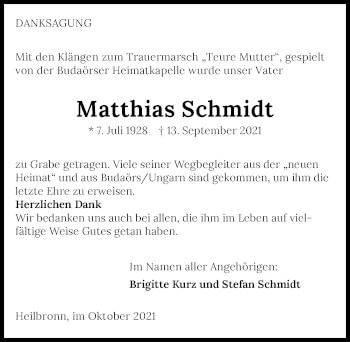 Traueranzeige von Matthias Schmidt von GESAMT