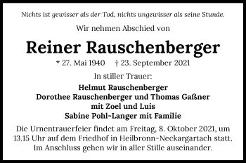 Traueranzeige von Reiner Rauschenberger von GESAMT