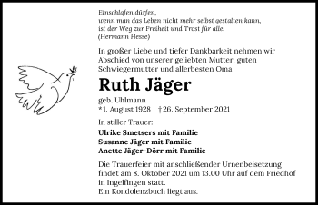 Traueranzeige von Ruth Jäger von GESAMT