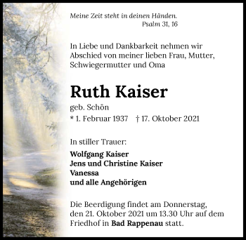 Traueranzeige von Ruth Kaiser von GESAMT