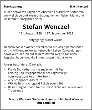 Traueranzeige von Stefan Wenczel von GESAMT