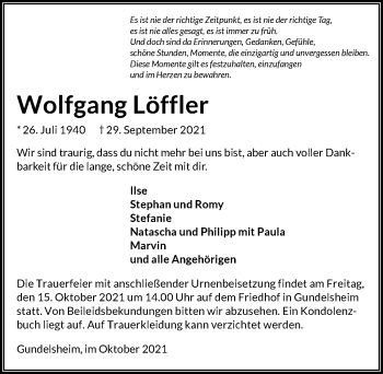 Traueranzeige von Wolfgang Löffler von GESAMT