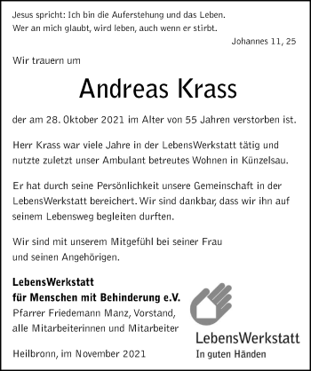 Traueranzeige von Andreas Krass von GESAMT