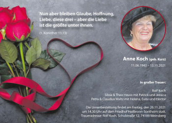 Traueranzeige von Anne Koch von GESAMT