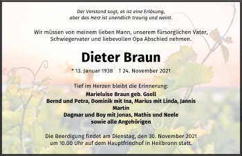 Traueranzeige von Dieter Braun von GESAMT