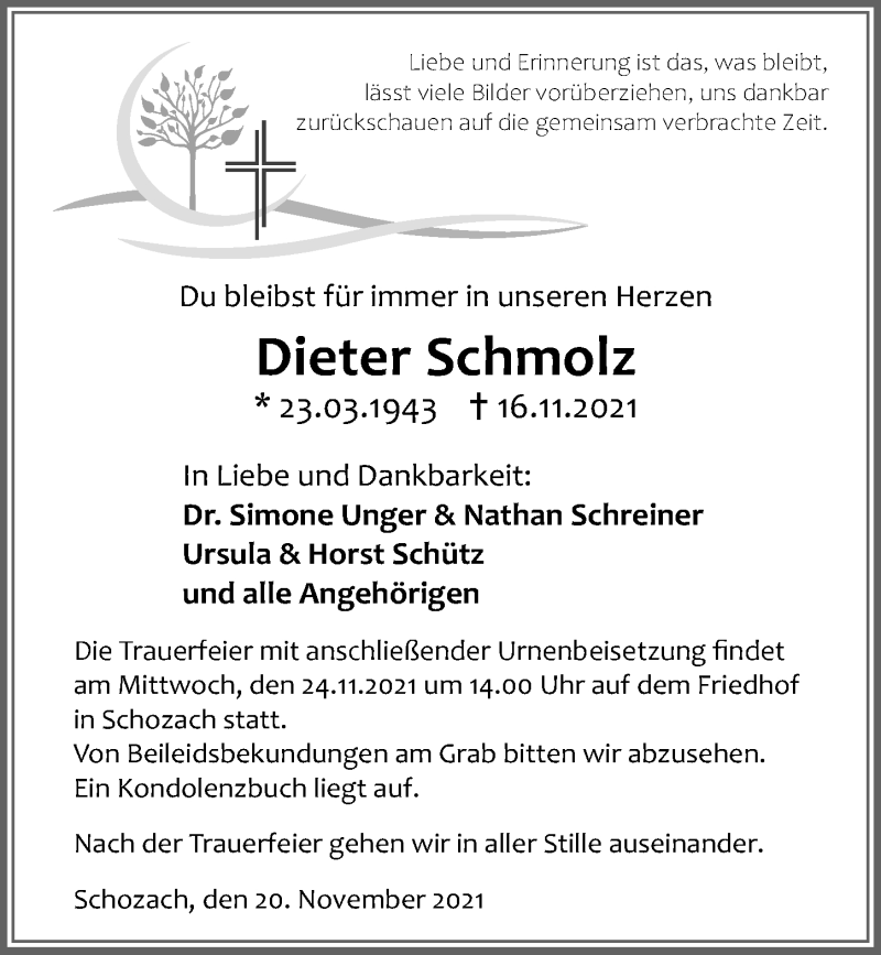  Traueranzeige für Dieter Schmolz vom 20.11.2021 aus GESAMT