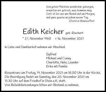 Traueranzeige von Edith Keicher