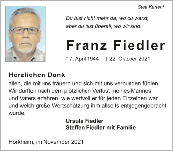 Traueranzeige von Franz Fiedler von GESAMT