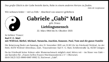 Traueranzeige von Gabriele Matl von GESAMT