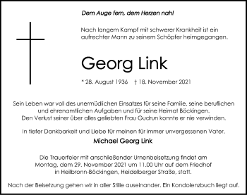 Traueranzeige von Georg Link von GESAMT