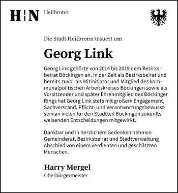 Traueranzeige von Georg Link von GESAMT