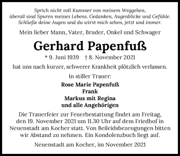 Traueranzeige von Gerhard Papenfuß von GESAMT