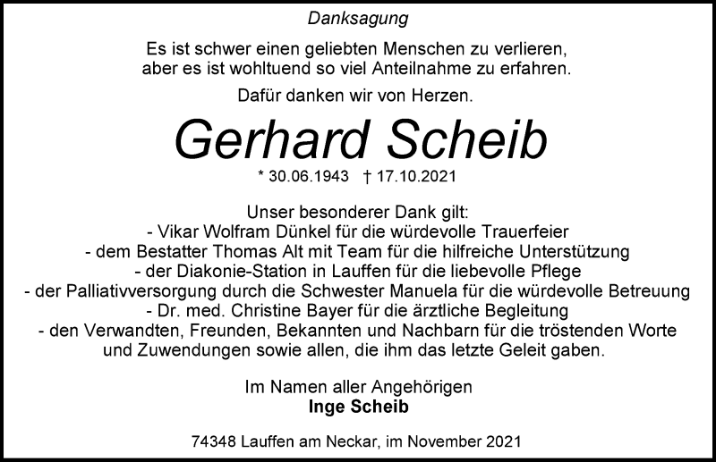  Traueranzeige für Gerhard Scheib vom 06.11.2021 aus GESAMT
