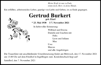 Traueranzeige von Gertrud Burkert von GESAMT