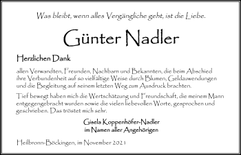 Traueranzeige von Günter Nadler von GESAMT