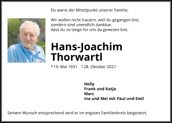 Traueranzeige von Hans-Joachim Thorwartl von GESAMT